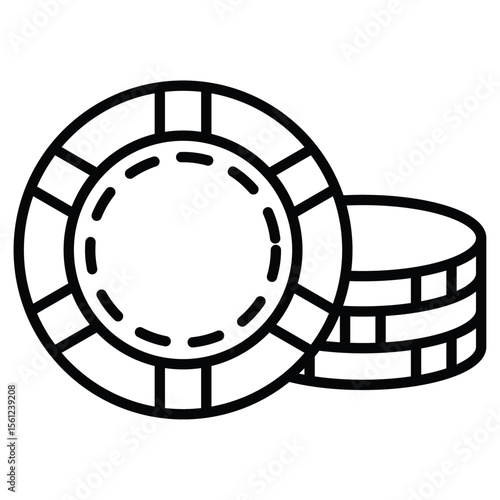 Casino chips icon Black and white outline flat sign vector