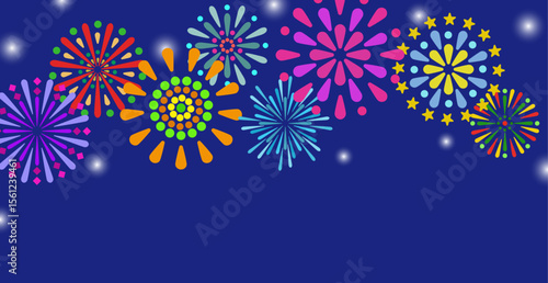 カラフルな打ち上げ花火のイラストセット
