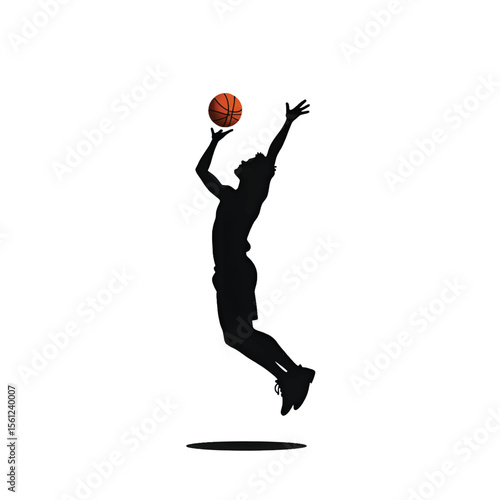 Black Silhouette Vector of Person Throwing Basketball into Hoop in Action Sports Scene on White Background Full HD