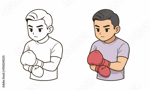 Cute boy boxing coloring page for kids