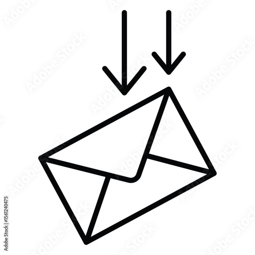 Envelope mail drop icon Black and white outline flat sign vector