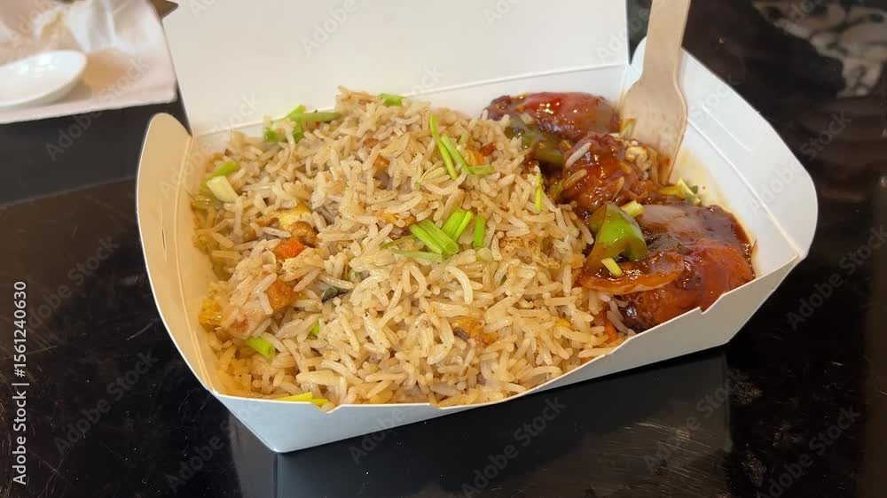 Fried rice and chilli chicken prepared in homemade Bengali style in Kolkata Fried rice and chilli chicken prepared in homemade Bengali style in Kolkata