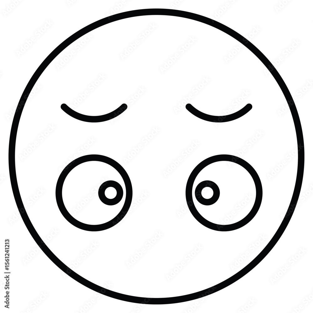 Fototapeta premium Guilty face emoji icon Black and white outline flat sign vector