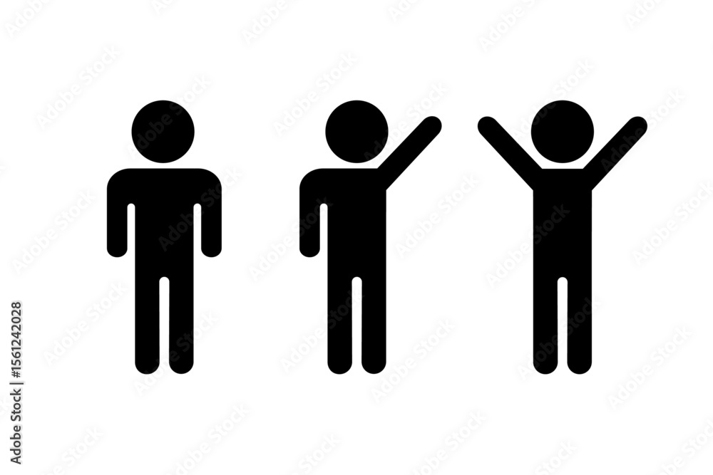 手を下ろしている人物と片手や両手を上げる人物のピクトグラム 手を下ろしている人物と片手や両手を上げる人物のピクトグラム