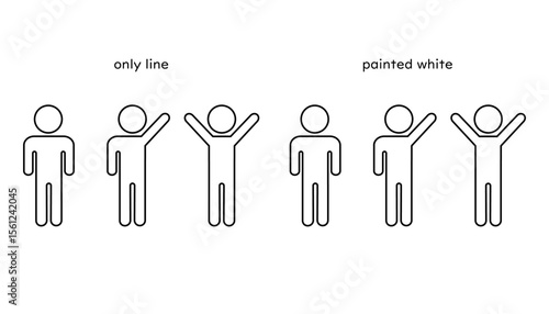 手を下ろしている人物と片手や両手を上げる人物のピクトグラム