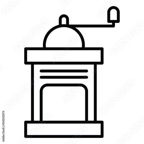Manual coffee grinder icon Black and white outline flat sign vector