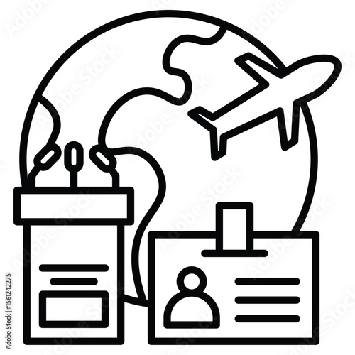 MICE tourism icon Black and white outline flat sign vector