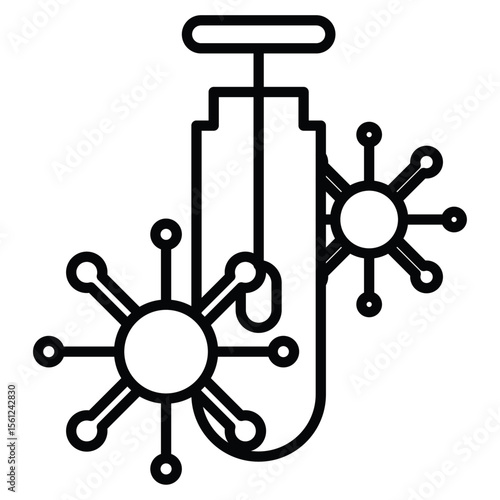 PCR test icon Black and white outline flat sign vector