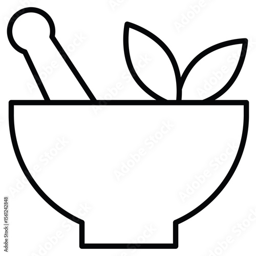 pestle and mortar icon Black and white outline flat sign vector