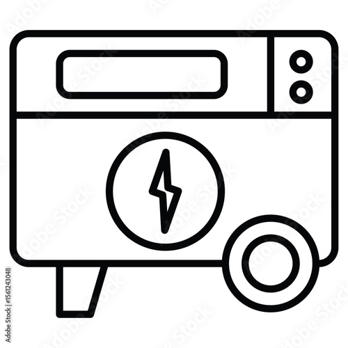 Portable power generator icon Black and white outline flat sign vector