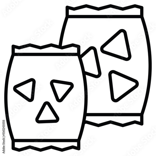 Potato chips Snacks bag icon Black and white outline flat sign vector