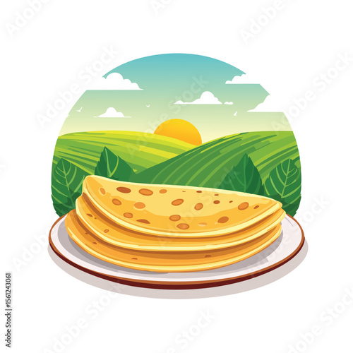 Paratha Stylized Vector Design with Forest and Mountain Elements.