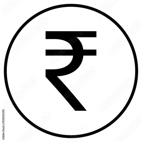 rupee currency icon Black and white outline flat sign vector