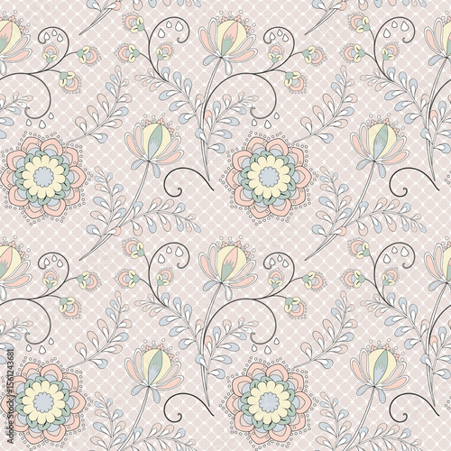 Wallpaper Mural Seamless delicate floral pattern in pastel colors. Torontodigital.ca