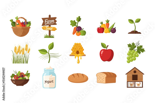 Assorted Farm and Garden Produce Illustration, Fresh Food Collection