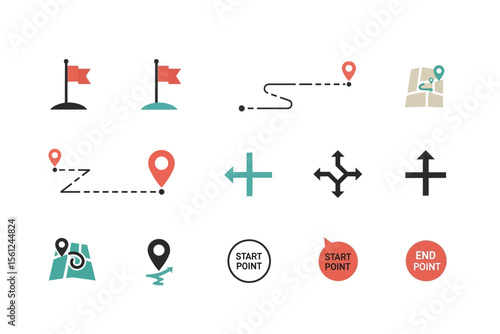 Navigation Icons Set Map Route and Destination Symbols