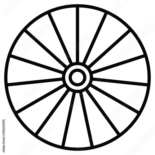 Ashoka Wheel icon Black and white outline flat sign vector