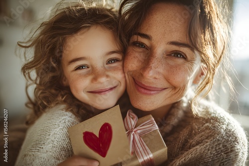 Mother Daughter Share Loving Gift Moment