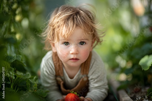 Wallpaper Mural Child Discovers Fresh Strawberry in Garden Torontodigital.ca