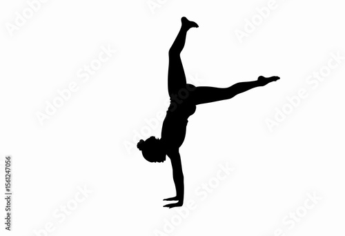 Woman performing handstand in silhouette on white background  