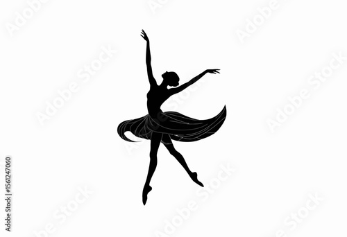Silhouette of a ballet dancer gracefully posing on a white background  