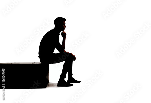 Man sitting in silhouette while thinking on a minimalist background  