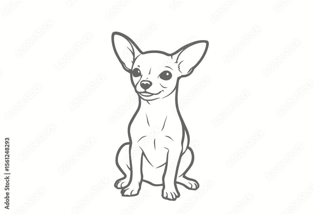 Naklejka premium Cute Chihuahua dog sitting with a friendly expression in outline 
