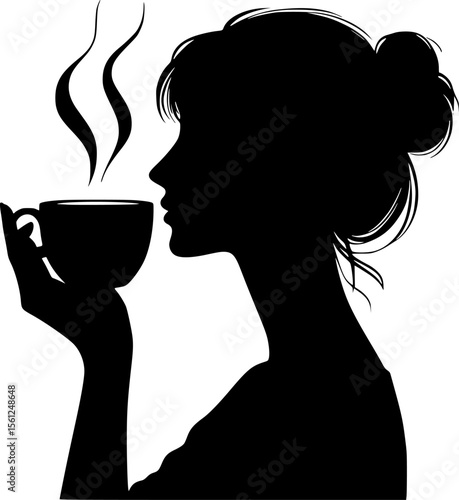 Silhouette of a person drinking from a steaming mug