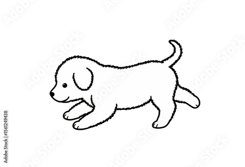 Cute puppy walking playfully with a wagging tail  