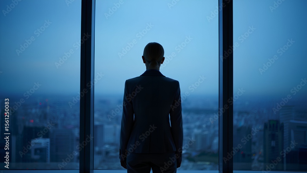 Fototapeta premium Confident Businesswoman Silhouette at Twilight on Working