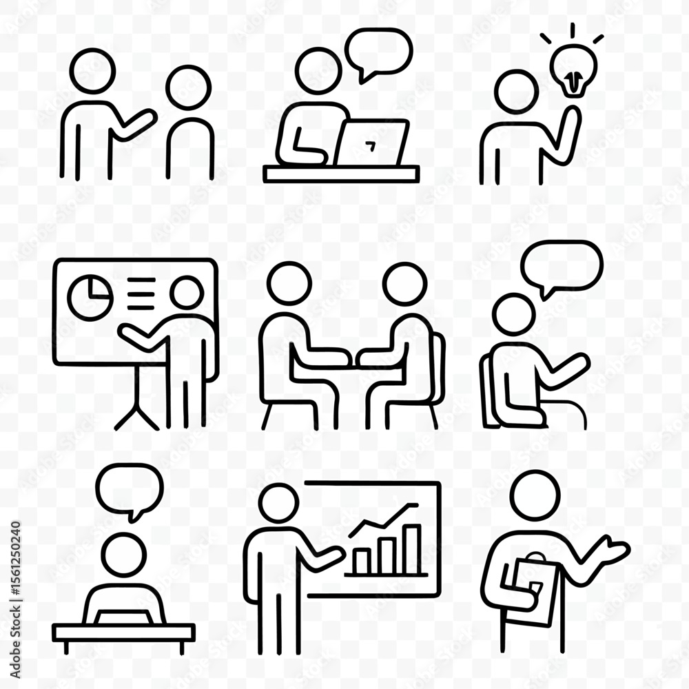 Consultant in Action Icons Set: Business, Strategy & Advisory Services Consultant in Action Icons Set: Business, Strategy & Advisory Services