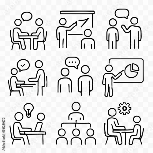 Consultant in Action Icons Set: Business, Strategy & Advisory Services
