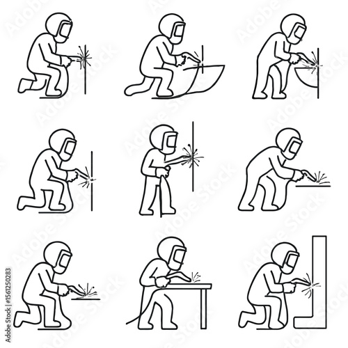 Ship Welder in Action Icons Set: Shipbuilding, Maritime & Offshore Welding
