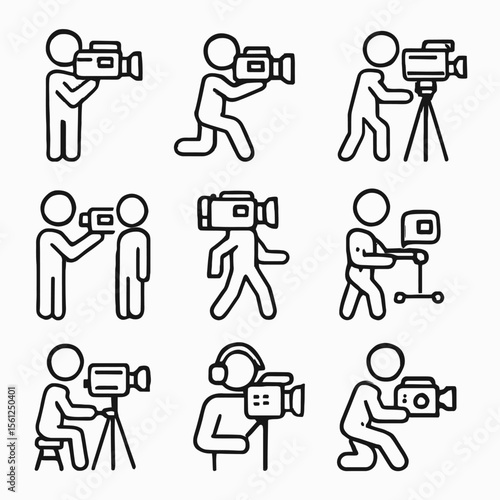 Cameraman in Action Icons Set: Videography, Filming & Broadcast