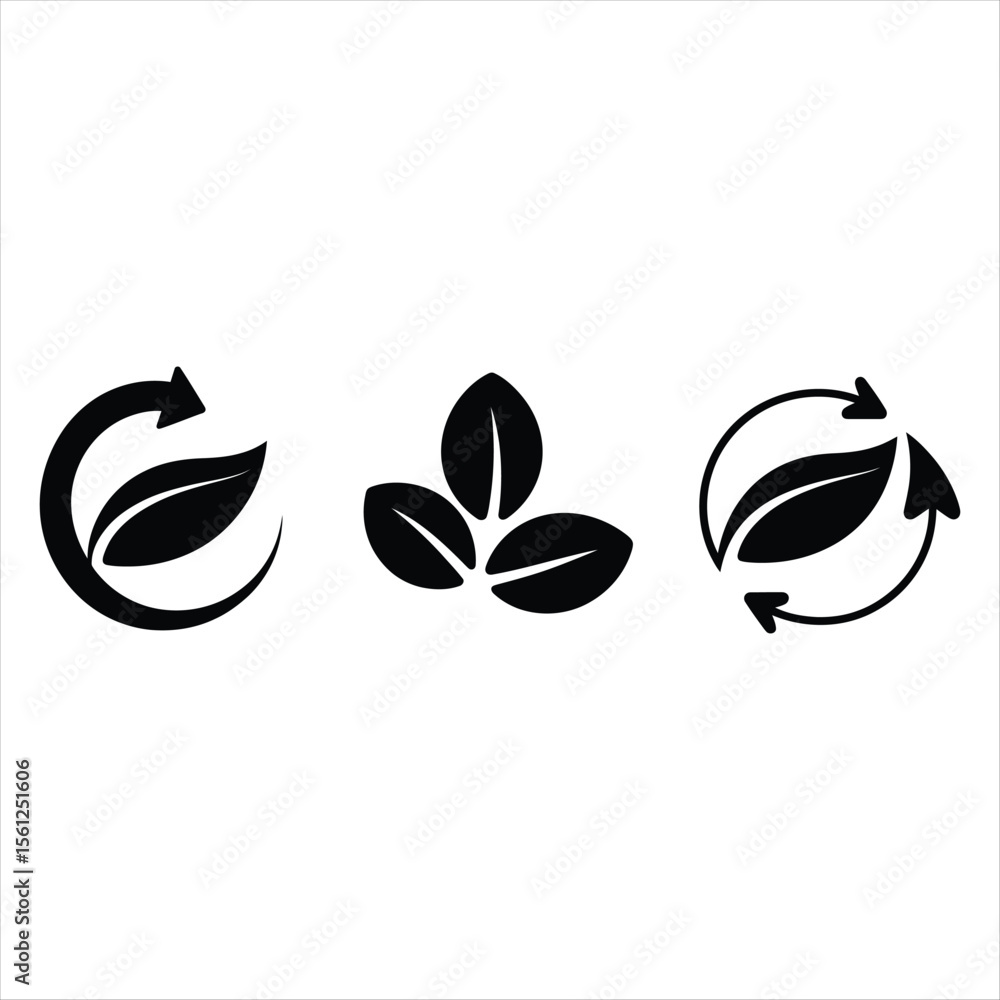 Black Leaf and Arrow Icons on White Background leaves Black Leaf and Arrow Icons on White Background leaves
