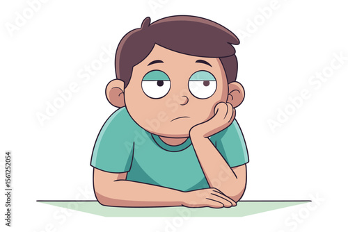 Bored Youngster: A young individual expresses boredom, resting their chin on their hand with a weary expression. Captured from the waist up, this illustration reflects a feeling of ennui.