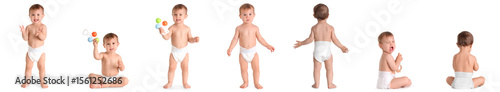 Photography Collage of cute baby on white background