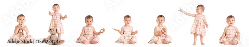 Set of cute baby girl on white background