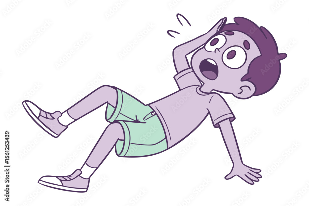 Obraz premium Oops! A boy experiences a moment of surprise. A cartoon illustration showcasing the moment of surprise, illustrating a boy's shock.