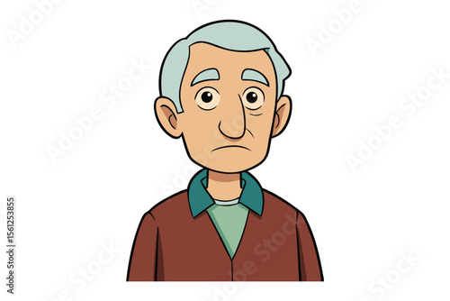 Sad Senior Man Cartoon: A cartoon illustration of a senior man with a worried expression, conveying feelings of sadness or concern.