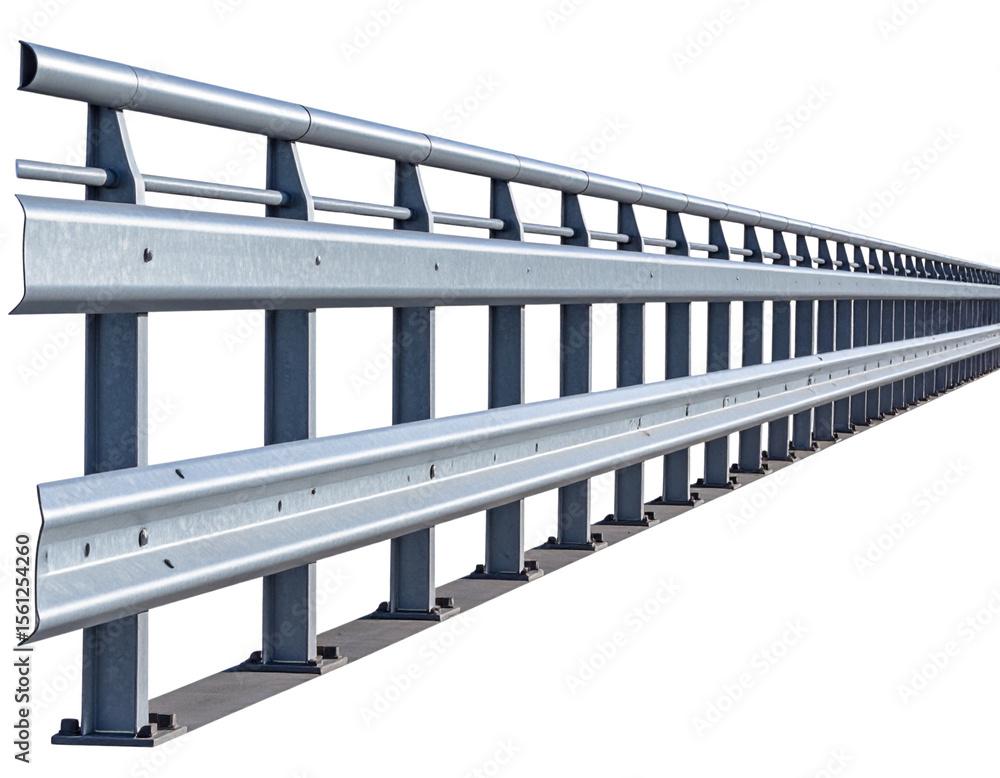 Straight Steel Guardrail Section with Shadow, Isolated on Transparent Background Straight Steel Guardrail Section with Shadow, Isolated on Transparent Background