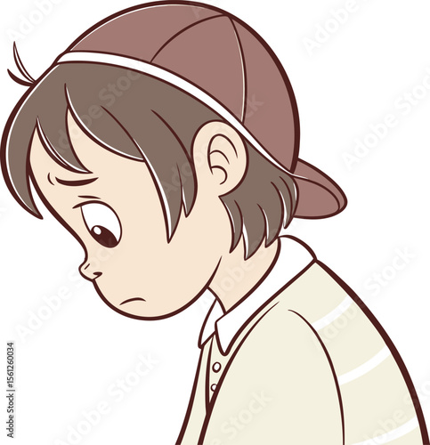 Young girl sitting quietly with a sad expression showing emotional introspection and gentle contemplative mood