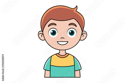 Smiling Animated Boy: A cheerful cartoon depiction of a young boy, exuding innocence and warmth, rendered in a clean, graphic style that captures the essence of youthful joy and playful spirit.