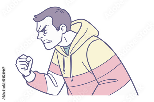Angry Man’s Protest: Illustration of an intense individual, their face contorted with fury and their fist clenched in a potent symbol of dissent. Evoking powerful emotion.