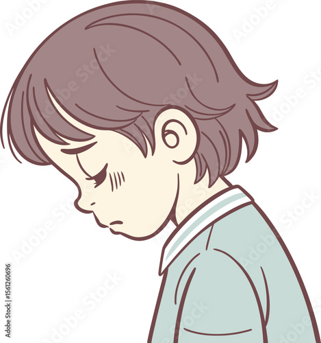 A girl bowing her head quietly with a melancholic expression portraying sadness and emotional vulnerability in solitude