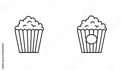 Popcorn black and white flat vector icon design. Popcorn basket symbol and clip art