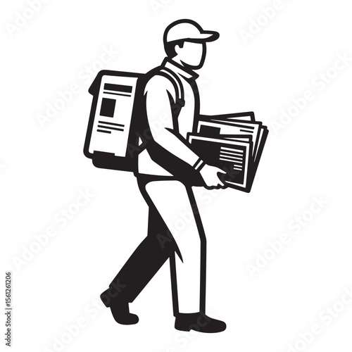 Courier delivering documents and packages monochrome illustration for business and logistics