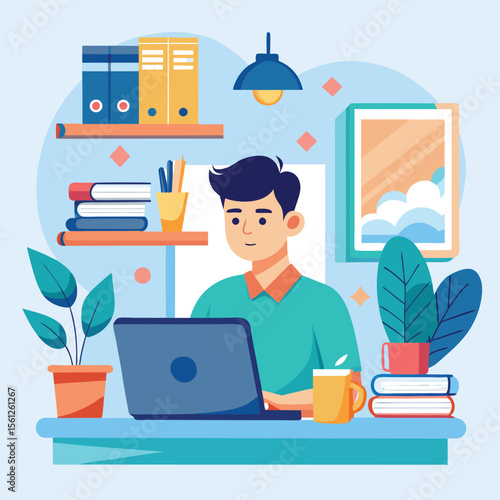 Workers at their desks with computers in an office room