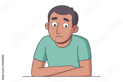   A Moment of Melancholy: An illustration of a pensive individual, head bowed in a quiet moment of reflection, portraying introspection and subdued emotions.