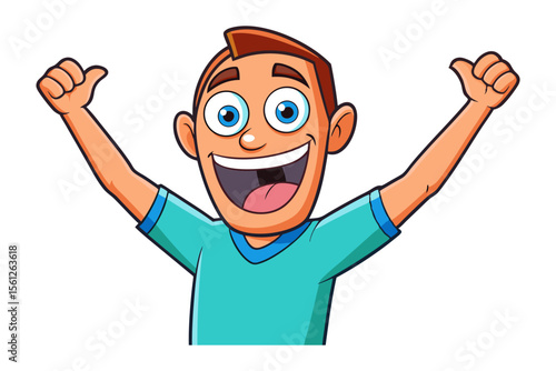 Enthusiastic Display: A happy person with uplifted arms and a radiant smile conveys optimism, celebration, and joy, offering a versatile image to represent positivity and delight.